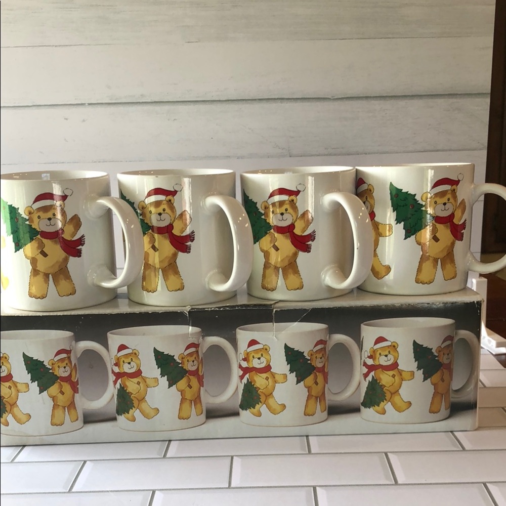 Holiday Bear Ceramic Coffee Mugs - Set of 6 - White